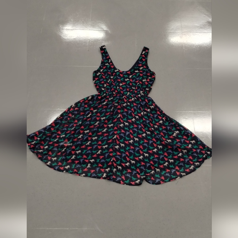 Xhilaration Retro Horse Print Peter Pan Dress Juniors Deep Navy SZ S/P FairyCore - Picture 3 of 15